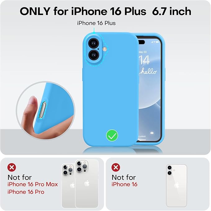 Vooii Compatible with iPhone 16 Plus Case, Liquid Silicone Upgrade [Camera Protection] [Soft Anti-Scratch Microfiber Lining] Shockproof Phone Case for iPhone 16 Plus 6.7 inch - Blue