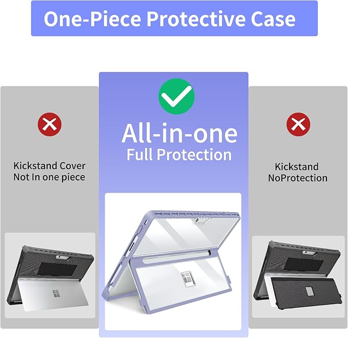 Case Updated Version fit Microsoft Surface Pro 11/10 /9/8 13-Inch, All-in-one Rugged Case Compatible with Type Cover Keyboards, Transparent&Purple