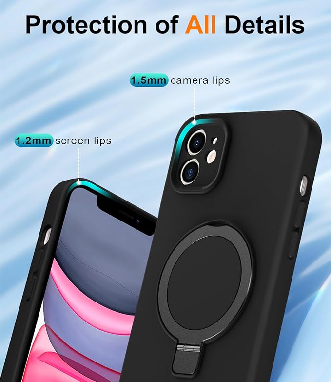 ZHK Liquid Silicone Designed for iPhone 11 Case with Magnet Stand, [Precise Camera Lens Protection][Mil-Grade Drop Shockproof][Soft Anti-Scratch Microfiber Lining] Slim Fit Cover, Black