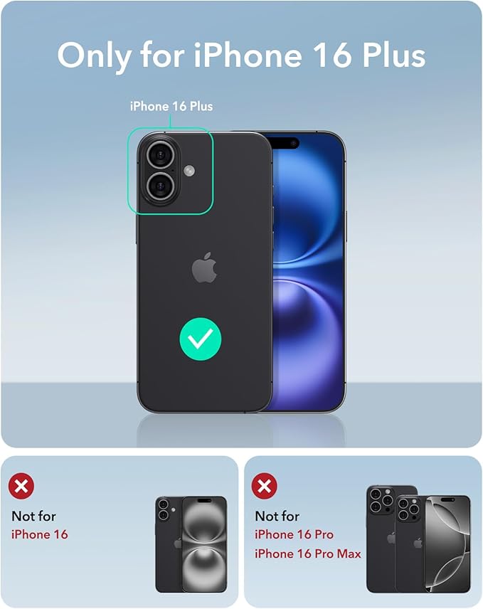 ESR for iPhone 16 Plus Case, Compatible with, Military-Grade Protective Case, Built-in Stash Stand Phone Case, Scratch-Resistant Back Cover, Classic Series, Clear Black