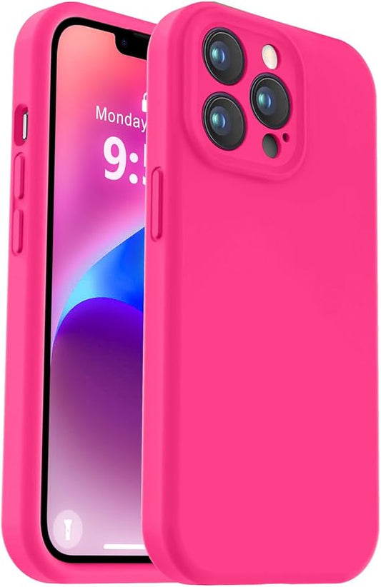 Vooii Compatible with iPhone 13 Pro Max Case, Liquid Silicone Upgrade [Camera Protection] [Soft Anti-Scratch Microfiber Lining] Shockproof Phone Case for iPhone 13 Pro Max 6.7 inch - Hot Pink