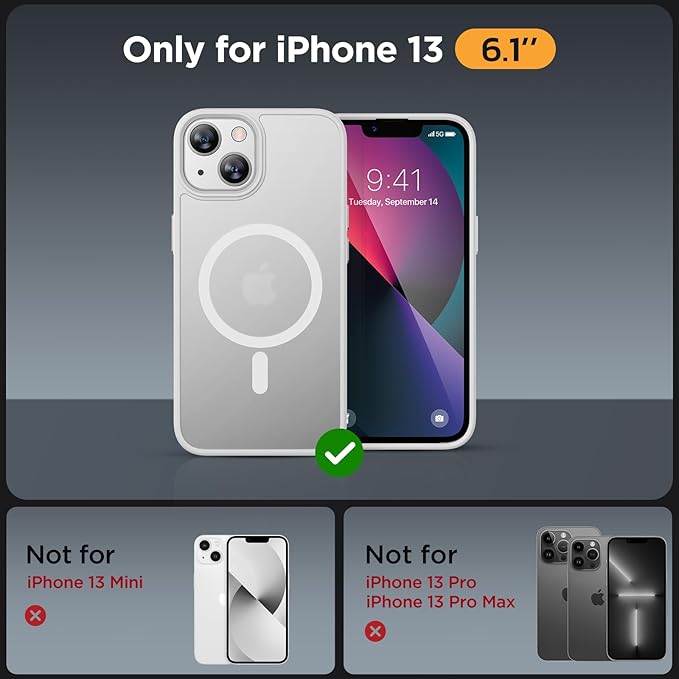 Miracase Magnetic for iPhone 13 Case 6.1 inch (Compatible with MagSafe)（with 2X Screen Protectors） Military-Grade Protection, Anti-Fingerprint Translucent Matte Phone Case Cover, White