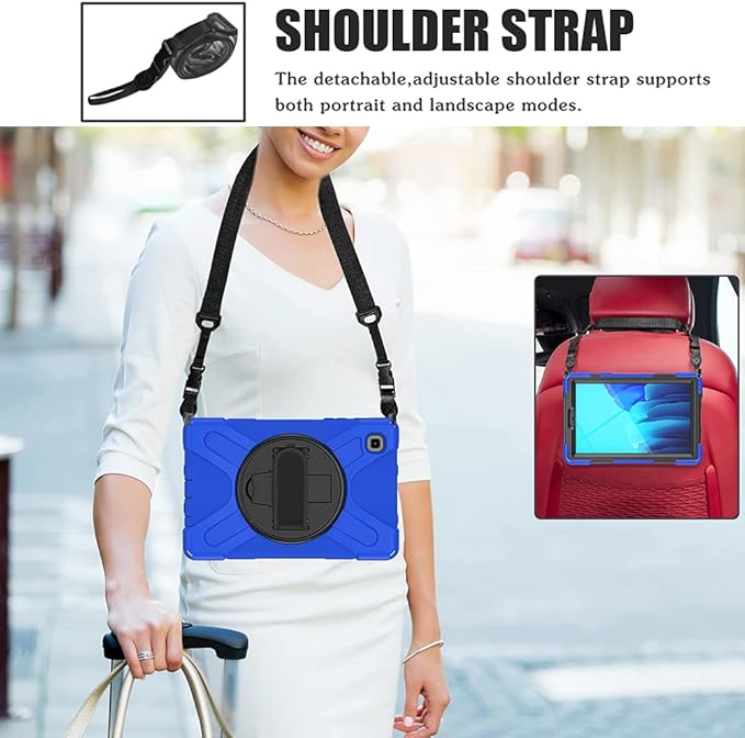 ZenRich for Samsung Galaxy Tab A7 Lite Case 8.7" (SM-T220/ T225/ T227), Heavy Duty Full-Body Shockproof Protective Case with Rotating Stand, Hand/Shoulder Strap for Tab A7 Lite, Blue