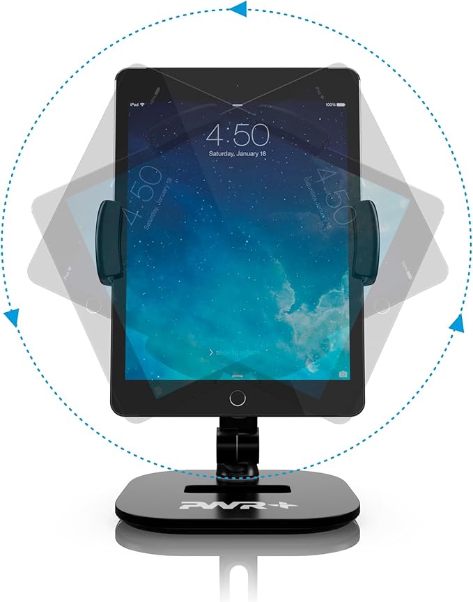 Tablet Stands and Holders Adjustable: Tablet Cell Phone Holder 360 Degree Swivel Angle Rotation for 4 to 11 inches Tab Phone iPad Samsung Galaxy Perfect POS Kitchen Bedside Office Table Reception