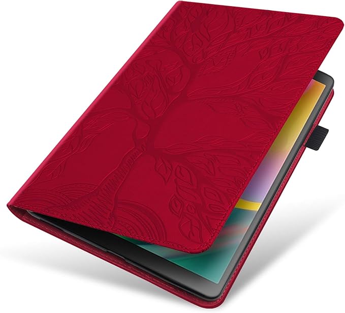 Samsung Galaxy Tab A 8.0 2019 Premium PU Leather Flip Wallet Cover Folio Stand Case with Pencil Holder Card Pockets - Red