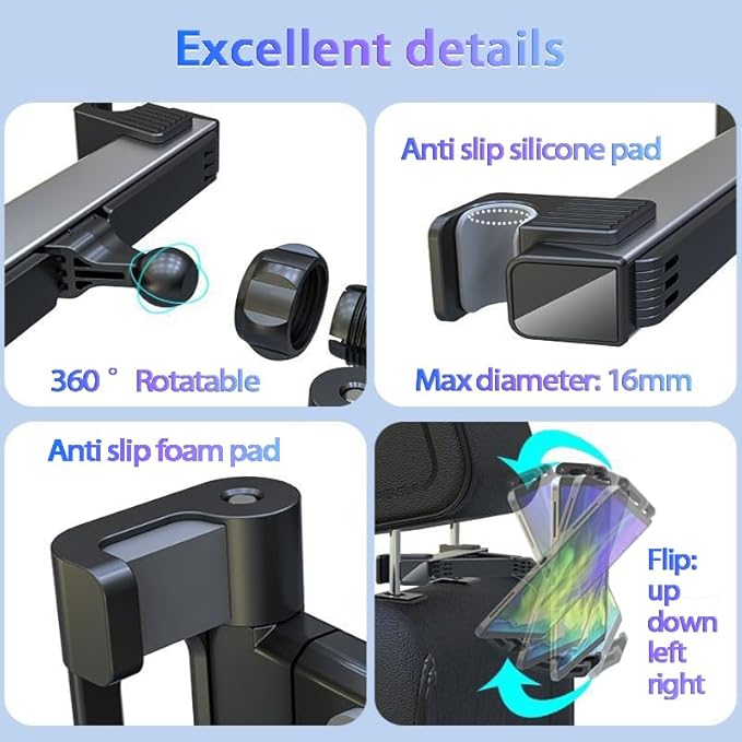 2026 Car Headrest Tablet Holder, Road Trip Essentials for Kids, Scalable Tablet Mount for Car Backseat for iPad Phone... 5.5-10.8" Fits Larger Tablets (If Short Side ≤10.6") [Upgrade - Black]