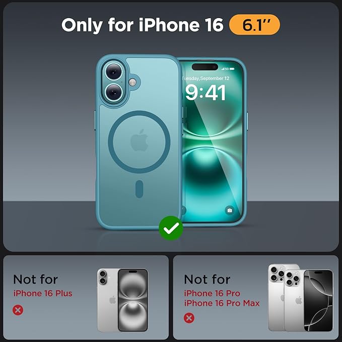 Miracase Magnetic Series for iPhone 16 Case [Compatible with MagSafe] [with 2X Screen Protectors] Military-Grade Protection, Slim Phone Cases for iPhone 16 6.1 inch - Green