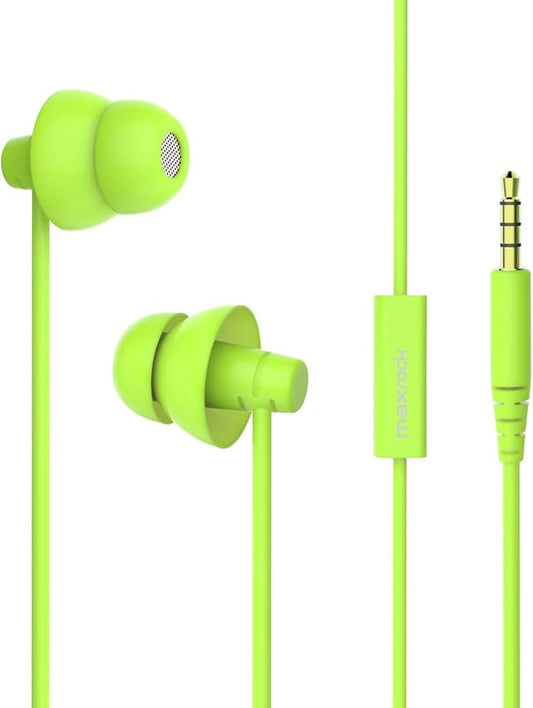 MAXROCK (TM Total Soft Silicon Headphones with Mic Sleep Travel Choice for Cellphones Tablets and 3.5mm Jack (Green)