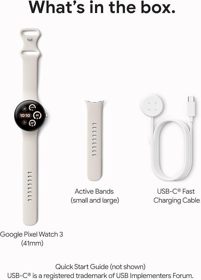 Google Pixel Watch 3 (41mm) Latest Model - Android Smartwatch, Heart Rate Tracking, Fitbit Advanced Running, Fitness Insights, 24-Hour Battery - Champagne Gold Aluminum Case - Hazel Band - Wi-Fi