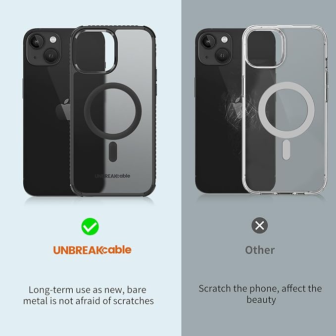 UNBREAKcable Case for iPhone 14 & iPhone 13, [Compatible with MagSafe] [Military Grade Shockproof] [Non-Slip] Translucent Matte Back and Soft TPU Edge Protective Case for iPhone 14/13 6.1", Black