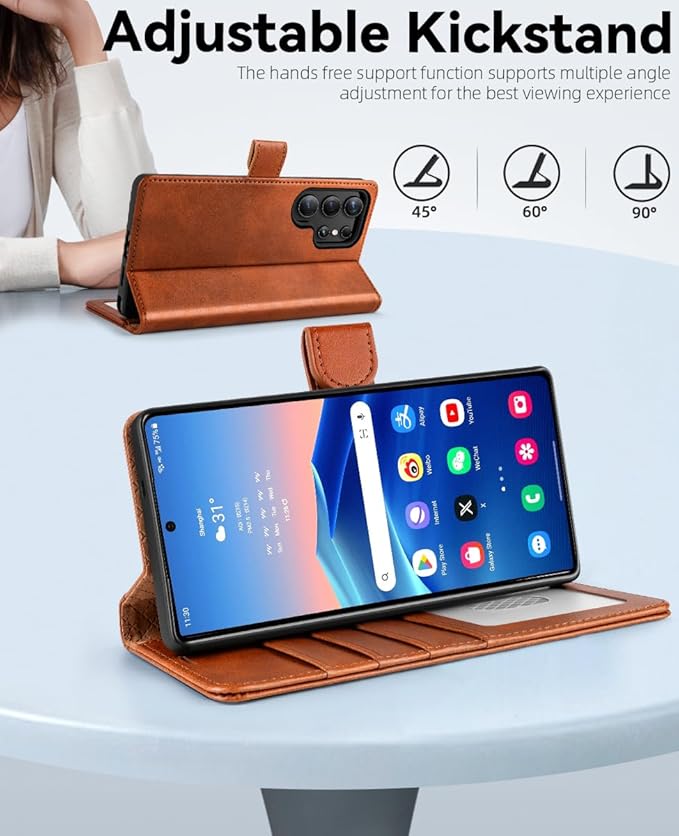 OCASE Compatible with Galaxy S25 Ultra Wallet Case, PU Leather Flip Folio Case with Card Holders RFID Blocking Kickstand [Shockproof TPU Inner Shell] Protective Phone Cover 2025, Brown
