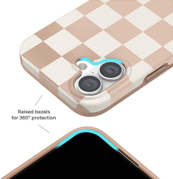 VELVET CAVIAR Case for iPhone 17 | Compatible with MagSafe | 10ft Drop Tested | Protective Designer Cases | Nude Vibe Checkered