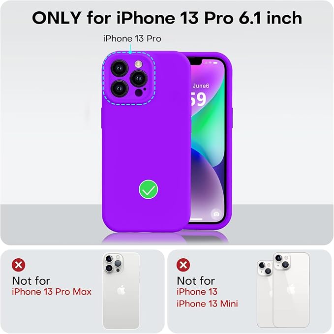 Vooii Compatible with iPhone 13 Pro Case, Liquid Silicone Upgrade [Camera Protection] [Soft Anti-Scratch Microfiber Lining] Shockproof Phone Case for iPhone 13 Pro 6.1 inch - Neon Purple