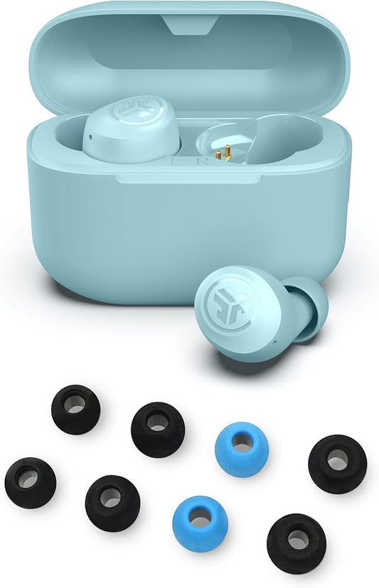 JLab Go Air Pop+ True Wireless Bluetooth Earbuds in Light Blue Plus Cloud Foam Mnemonic Earbud Tips