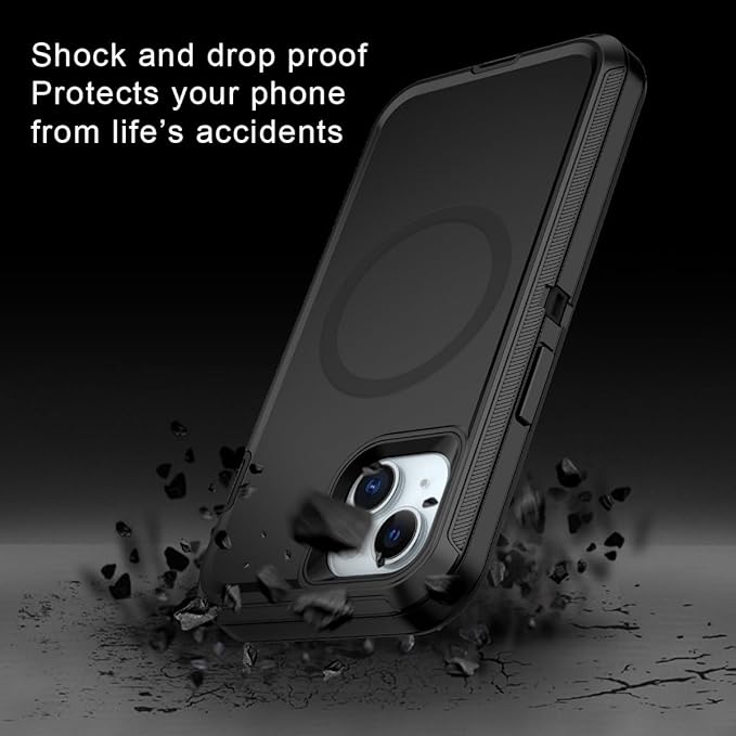 for iPhone 14 Plus Case,iPhone 15 Plus Case [Compatible with MagSafe] Shockproof 3-Layer Full Body Protection Rugged Heavy Duty Cover for Apple iPhone 14/15 Plus 6.7",Black