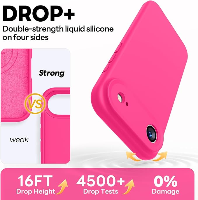 Vooii Magnetic Compatible with iPhone Air Case (Compatible with Magsafe) (Upgraded Camera Protection) Liquid Silicone Shockproof Full Body Protective Phone Cover for Women Men, Hot Pink, 6.5"