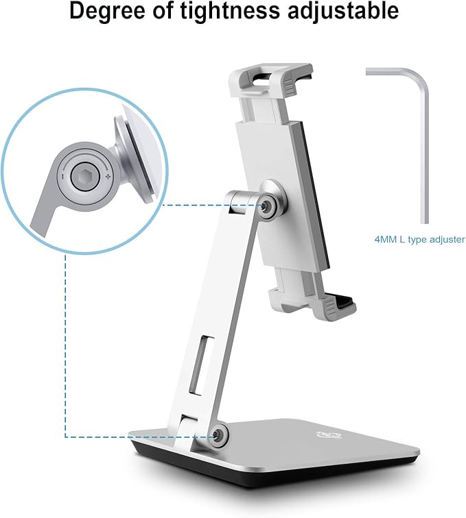 KABCON Tablet Stand Holder, Tightness Adjustable Multi-Angle Foldable Eye-Level Aluminum Solid Tablets Stands Dock for 4''-14''Tablets/Phone, iPad Series,Samsung Galaxy Tabs,Kindle Fire,Etc.