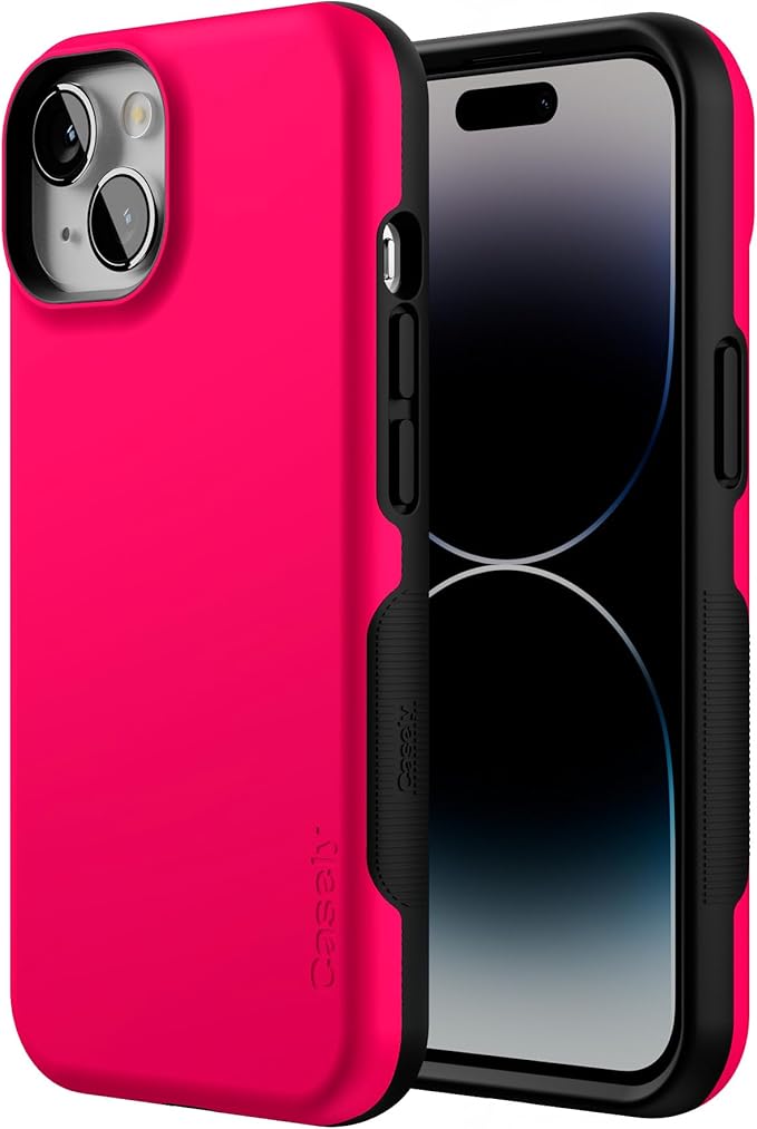 Casely iPhone 14 Case | Think Pink | Solid Neon Pink | Compatible with MagSafe | Bold Protective Design