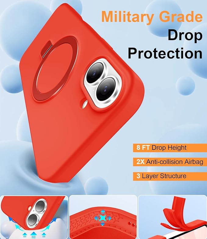 ZHK Liquid Silicone Designed for iPhone 17 Case with Magnet Stand, [Precise Camera Lens Protection][Mil-Grade Drop Shockproof][Soft Anti-Scratch Microfiber Lining] Slim Fit Cover, Red