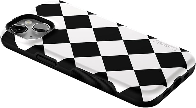 Casely iPhone 14 Case | Black Checkerboard | High Contrast Design | Compatible with MagSafe | Bold Protective Design