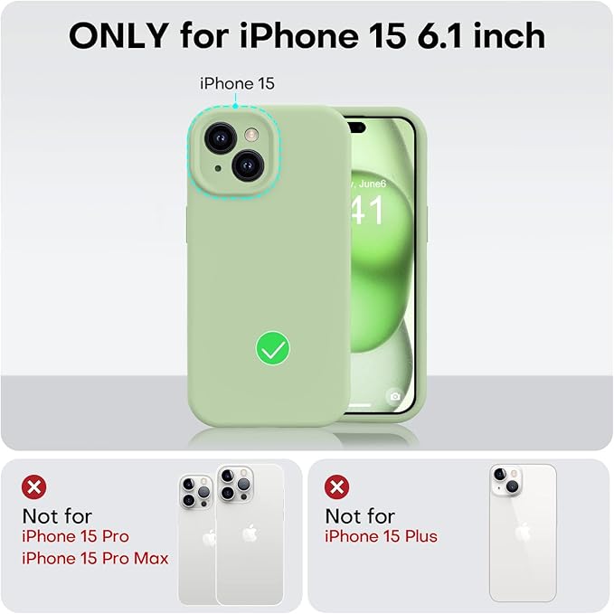 Vooii Compatible with iPhone 15 Case, Upgrade Defender Liquid Silicone, [Enhanced Camera Protection] [Soft Anti-Scratch Microfiber Lining] Shockproof Phone Case for iPhone 15 6.1 inch - Matcha