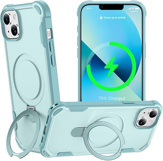 Designed for iPhone 13 Case with Magnetic Stand [Military Drop Protection][Compatible with Magnet] Shockproof 13 Phone Case with Ring Holder, Green