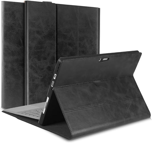 for Microsoft Surface Pro X and Pro Plus 13 inch Case 2019/2020/2021/2024 Genuine Leather Cover Protective Shell Compatible with Type Cover Keyboard and Pencil Holder.Black