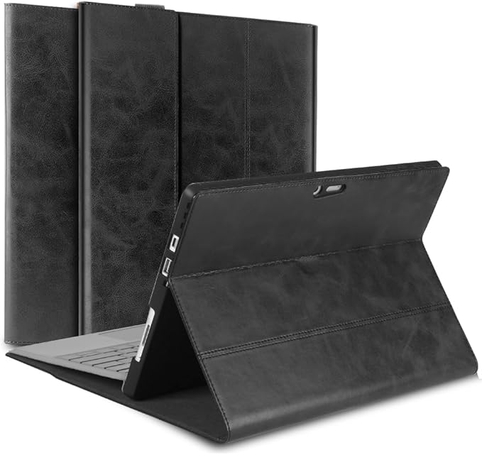 for Microsoft Surface Pro 9/10/11 Case 13 inch 2022/2024 Genuine Leather Cover Protective Shell Compatible with Type Cover Keyboard and Pencil Holder.Black