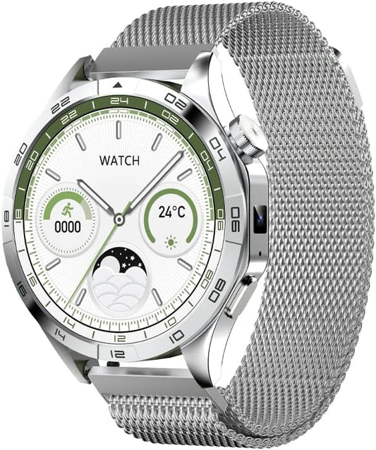 Smart Watch for Men Women - with 8+128GB Extra Storage, 1.43" AMOLED HD Screen, 24/7 Heart Rate/Sleep Fitness, 115+Sports Modes|IP68 Waterproof Compatible with iOS/Android (Silver)