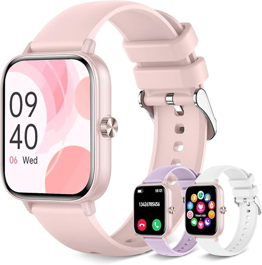 Smart Watch for Women with Bluetooth Call Answer/Dail,1.85" DIY Dial Fitness Watch with Heart Rate Sleep Monitor Step Counter 120+ Sports Modes Waterproof Women's Smart Watch for Android iOS (Pink)
