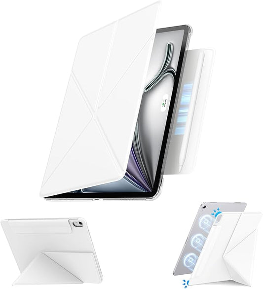 for iPad Air 11 inch Case M3/M2 (2025/2024), Slim Powerful Magnetic Attachment Full Corner Protective iPad Case with Auto Wake/Sleep and Hidden Pencil Holder (Ivory White, iPad air 11 inch)