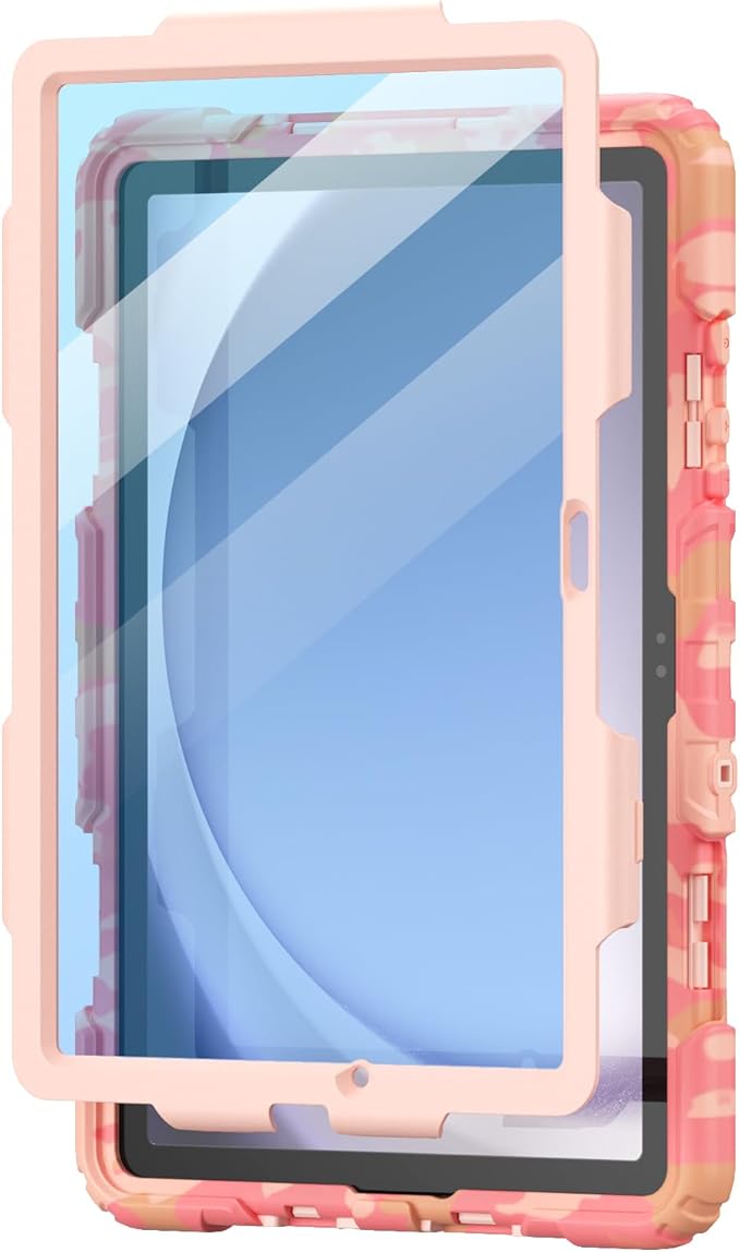 Case for Samsung Galaxy Tab A9+/ A9 Plus Case 11" 2023, Heavy Duty Shockproof Protective Case with Screen Protector, Hand Strap, Shoulder Strap, 360° Rotating Stand Camo Pink