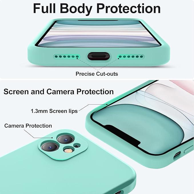 Vooii Compatible with iPhone 11 Case, Upgraded Liquid Silicone with [Flat Edges] [Camera Protection] [Soft Anti-Scratch Microfiber Lining] Phone Case for iPhone 11 6.1 inch - Sea Blue
