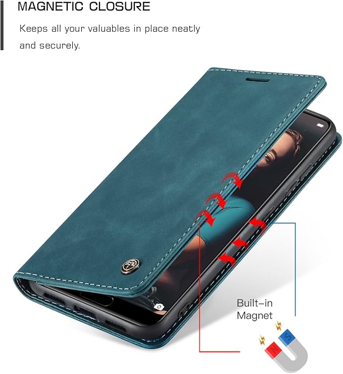 for Huawei P20 Case, Flip Wallet Leather Case with Card Holder Magnetic Closure Shockproof Kickstand Protective Phone Cases Cover for Huawei P20,Blue-Green