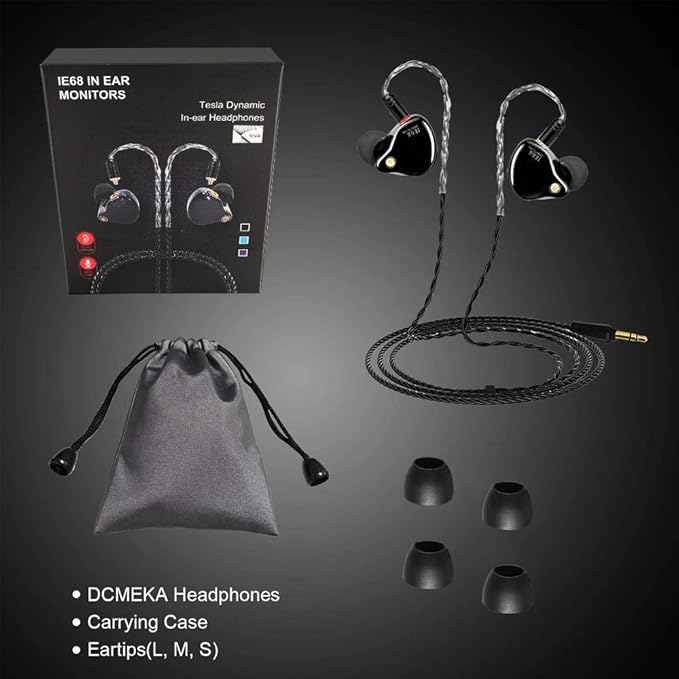 Wired Earbuds in-Ear Headphones for Singers/Drummers/Musicians, Noise Isolating Bass Driven Earphones, Carry Case, Ear Buds Tips, MMCX 3.5MM Jack IEM Earphones ((Black UV Coating)