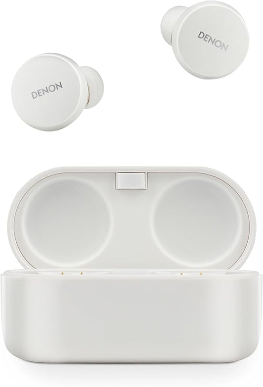 Denon PerL True Wireless Earbuds - Active Noise Cancelling, Bluetooth, Personalized Sound with Masimo Adaptive Acoustic Technology, 24-Hr Battery Life, Wireless Charging, White