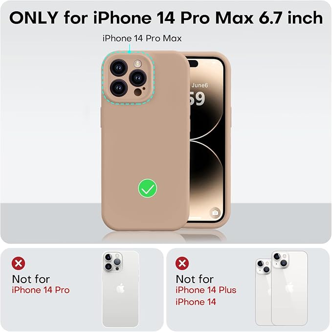 Vooii Compatible with iPhone 14 Pro Max Case, Liquid Silicone Upgrade [Camera Protection] [Soft Anti-Scratch Microfiber Lining] Shockproof Phone Case for iPhone 14 Pro Max 6.7 inch - Light Brown