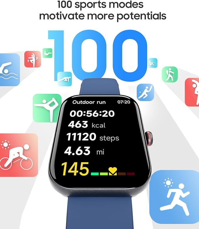 Smart Watch for Men Women, Alexa Built-in, Answer/Make Calls, 1.91" HD Screen Fitness Watch, IP68 Waterproof, 100 Sports, Heart Rate Monitor, Sleep Tracker, Compatible Android iOS, Blue