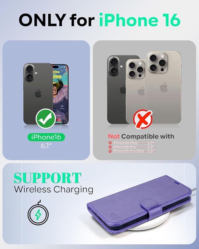 OCASE Compatible with iPhone 16 Wallet Case, PU Leather Flip Folio Case with Card Holders RFID Blocking Kickstand [Shockproof TPU Inner Shell] Phone Cover 6.1 Inch 2024, Purple