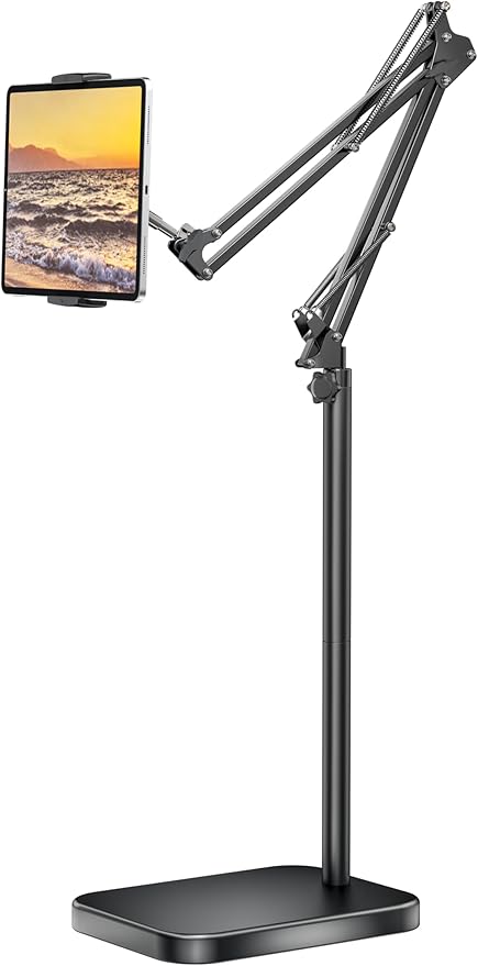 Tablet Floor Stand with 11lb Stable Base - Adjustable Height Stretchable Arm Swivel Holder Mount, Compatible with iPad Pro Air Mini 12.9/9.7, Kindle, Galaxy Tab, Cell Phones (4.7''-13'')
