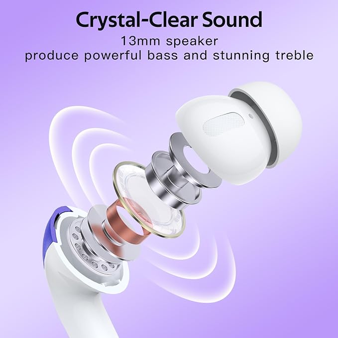 TAGRY Bluetooth Headphones True Wireless Earbuds 60H Playback LED Power Display Earphones with Wireless Charging Case IPX5 Waterproof in-Ear Ear buds with Mic for TV Smart Phone Laptop Computer Sports