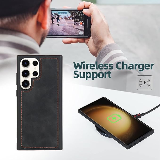 TwoHead for Samsung Galaxy S23 Ultra Wallet Case with Card Holder & Detachable Magnetic Phone Case for S23 Ultra 6.8 in PU Leather Shockproof Protective Phone Case (Dream Black)