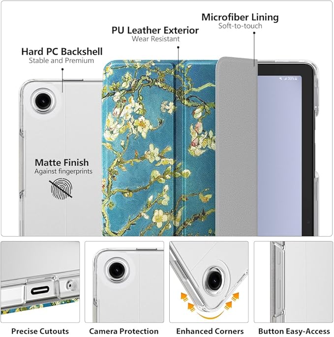 MoKo Case for Galaxy Tab A9+/A9 Plus 11 inch 2023, Slim Stand Protective Smart Cover with Hard PC Translucent Back Shell for Tab A9 Plus Tablet (SM-X210/X216/X218), Auto Wake/Sleep, Apricot Blossom