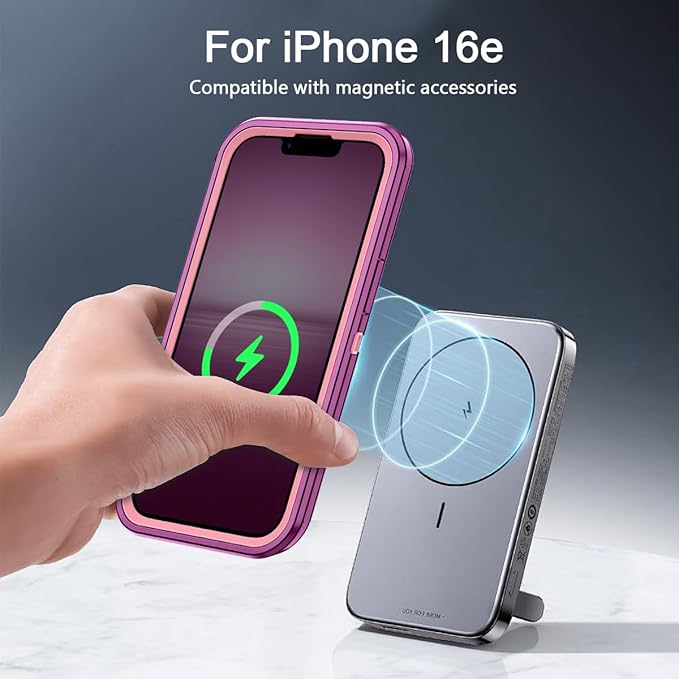 for iPhone 16e Case [Compatible with MagSafe] Shockproof 3-Layer Full Body Protection [Without Screen Protector] Rugged Heavy Duty Cover Case for Apple iPhone 16e 6.1" 2025,Purple/Pink