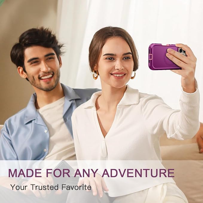 for iPhone 16 Pro Case [Compatible with MagSafe] Shockproof 3-Layer Full Body Protection [Without Screen Protector] Rugged Heavy Duty Cover Case for Apple iPhone 16 Pro 6.3",Purple/Pink