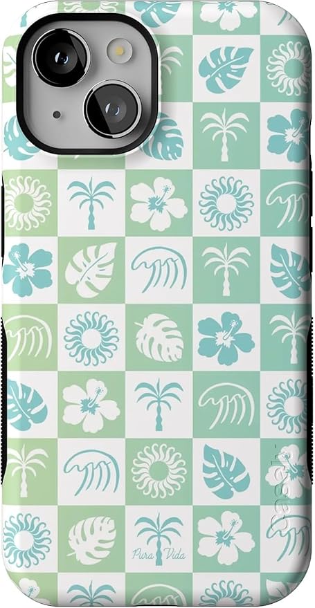 Casely iPhone 14 Case | Coastal Checkers | Pura Vida Floral | Compatible with MagSafe | Bold Protective Design