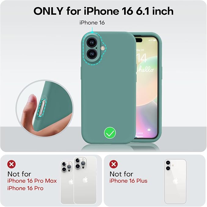Vooii Compatible with iPhone 16 Case, Liquid Silicone Upgrade [Camera Protection] [Soft Anti-Scratch Microfiber Lining] Shockproof Phone Case for iPhone 16 6.1 inch - Pine Green