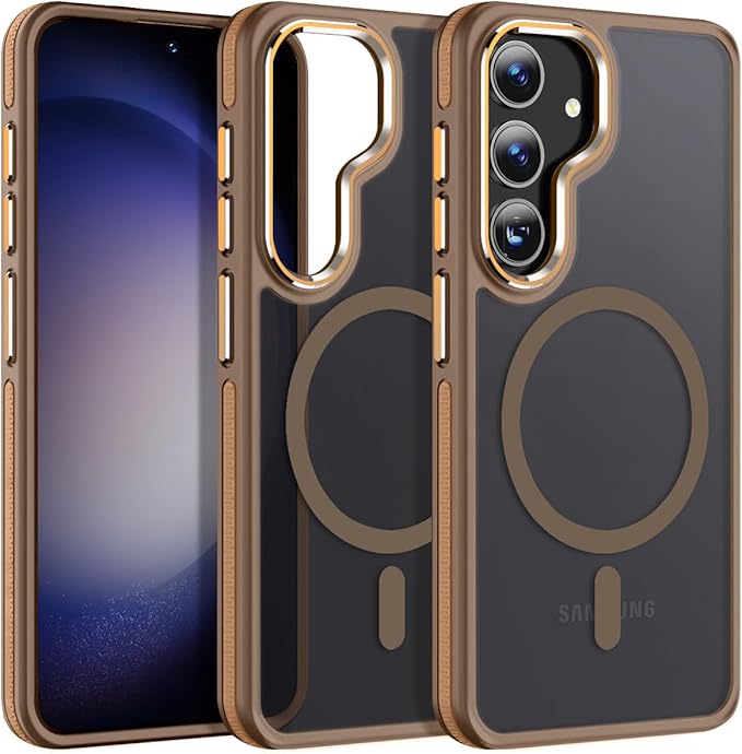 Case for Samsung Galaxy S25 Plus/S25+, Fits for Magsafe, Matte S25+ Phone Case [Enhanced Non-Slip Technology] [Drop Protection], Translucent Magnetic Cover for Samsung S25 Plus (Brown)