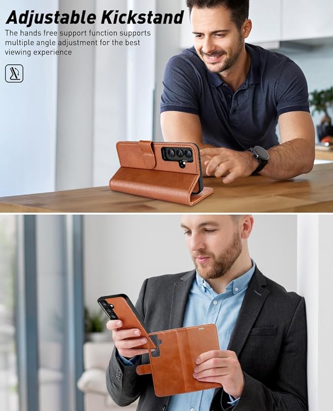 OCASE for Samsung Galaxy S24 Detachable Wallet Case with Card Holder, [2 in 1] PU Leather Flip Folio Case with RFID Blocking Magnetic Stand Removable Shockproof Phone Cover, Brown