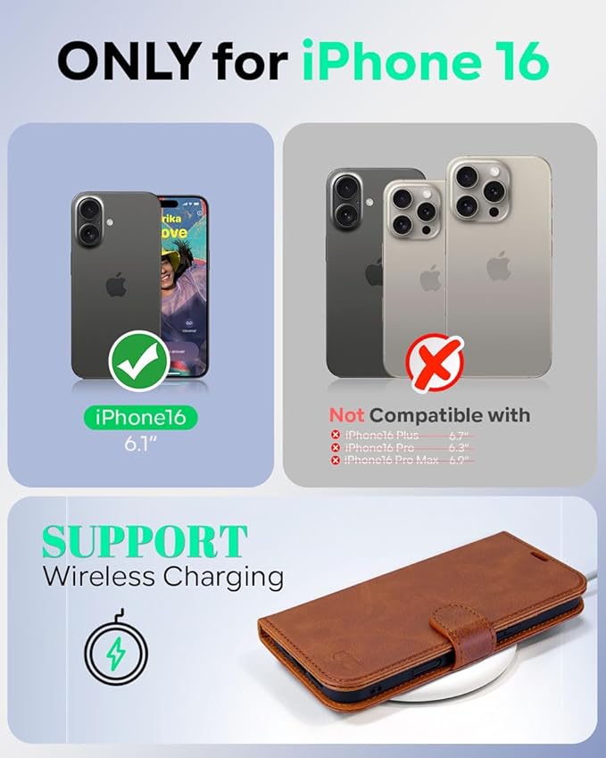 OCASE Compatible with iPhone 16 Wallet Case, PU Leather Flip Folio Case with Card Holders RFID Blocking Kickstand [Shockproof TPU Inner Shell] Phone Cover 6.1 Inch 2024, Brown